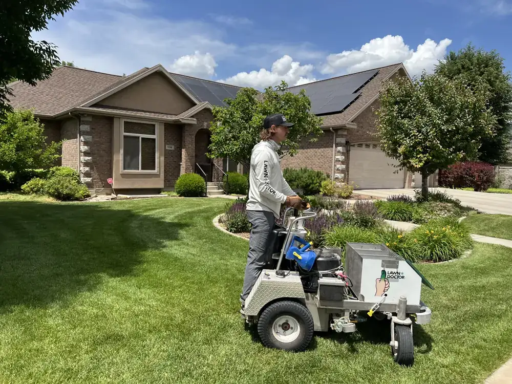 Lawn Doctor technician servicing a Utah County lawn